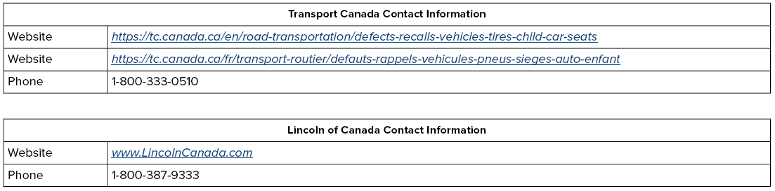 Lincoln Nautilus. Reporting Safety Defects in Canada